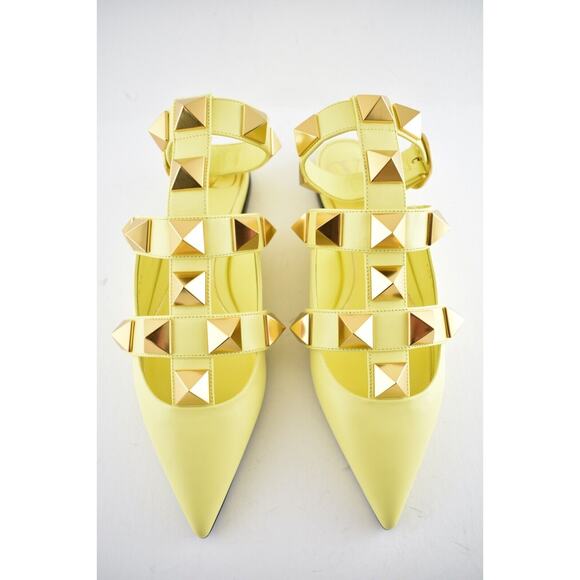 Valentino Rockstud Roman Stud Lime Yellow Ankle Strap Ballet Ballerina Flat 36 - Picture 7 of 12